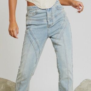 Pretty Little Thing Women's Vintage Wash Seam Detail Long Straight Leg Size 4